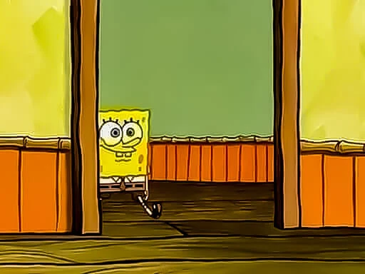 Plantilla de Bob Esponja entrando por la puerta al salon numero 2