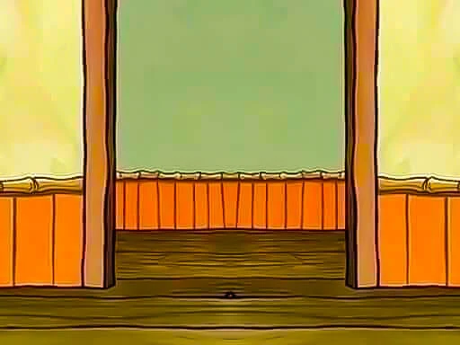 Plantilla de Bob Esponja entrando por la puerta al salon numero 3