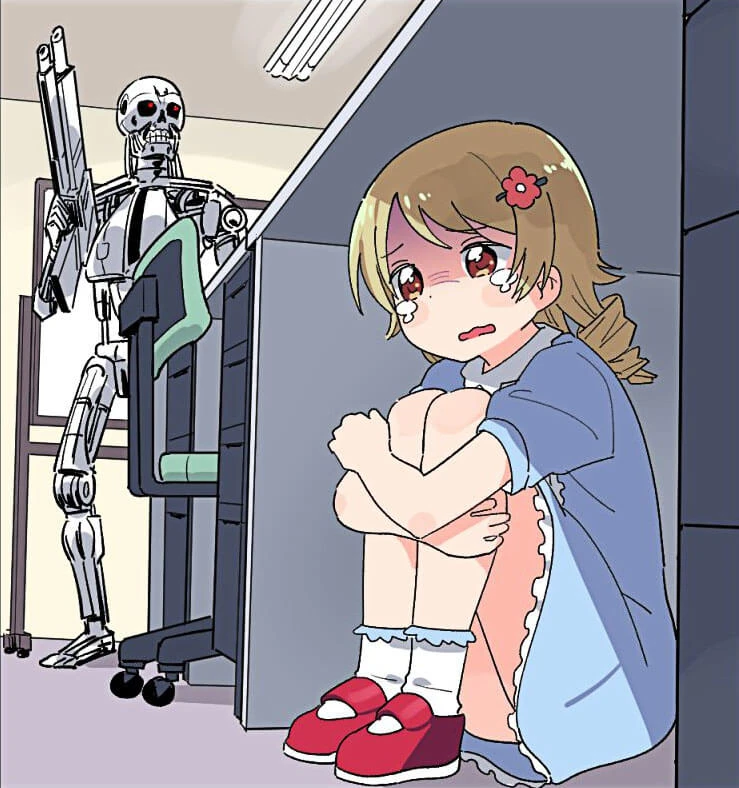 Plantilla de Chica anime escondiéndose de Terminator numero 2