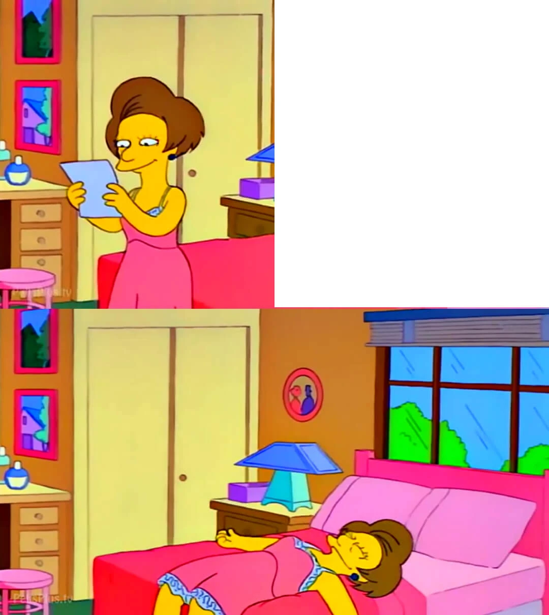 Primera plantilla de Edna Krabappel leyendo carta