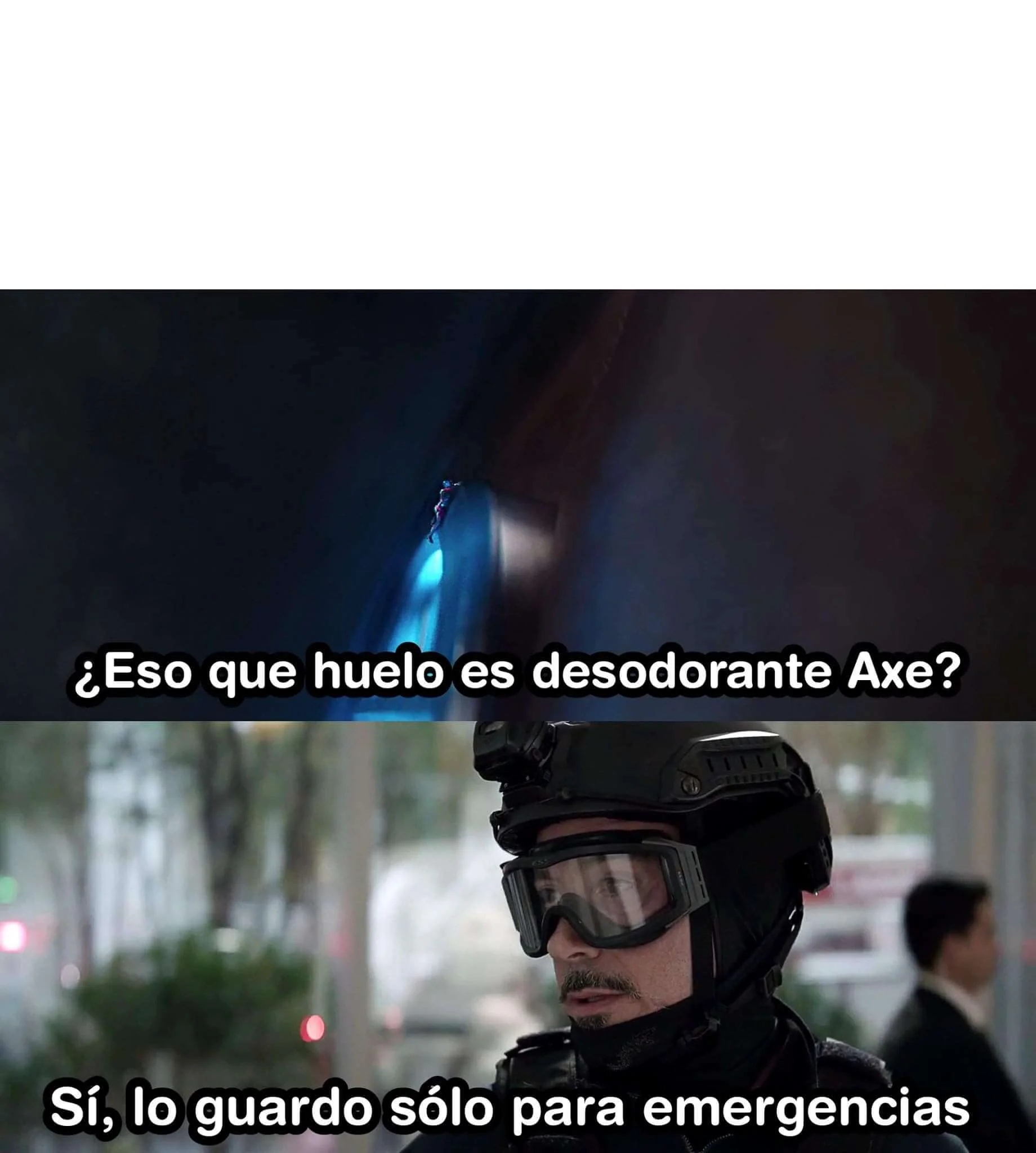 Plantilla de ¿Eso que huelo es desodorante Axe? | Sí, lo guardo sólo para emergencias