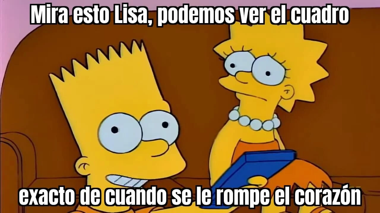 Primera plantilla de Mira esto Lisa, podemos ver el cuadro exacto de cuando se le rompe el corazon