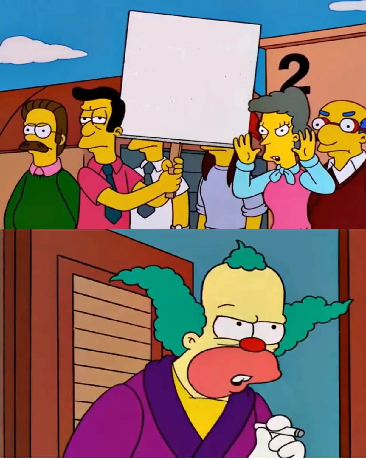 Plantilla de Padres protestando | Krusty diciendo que no