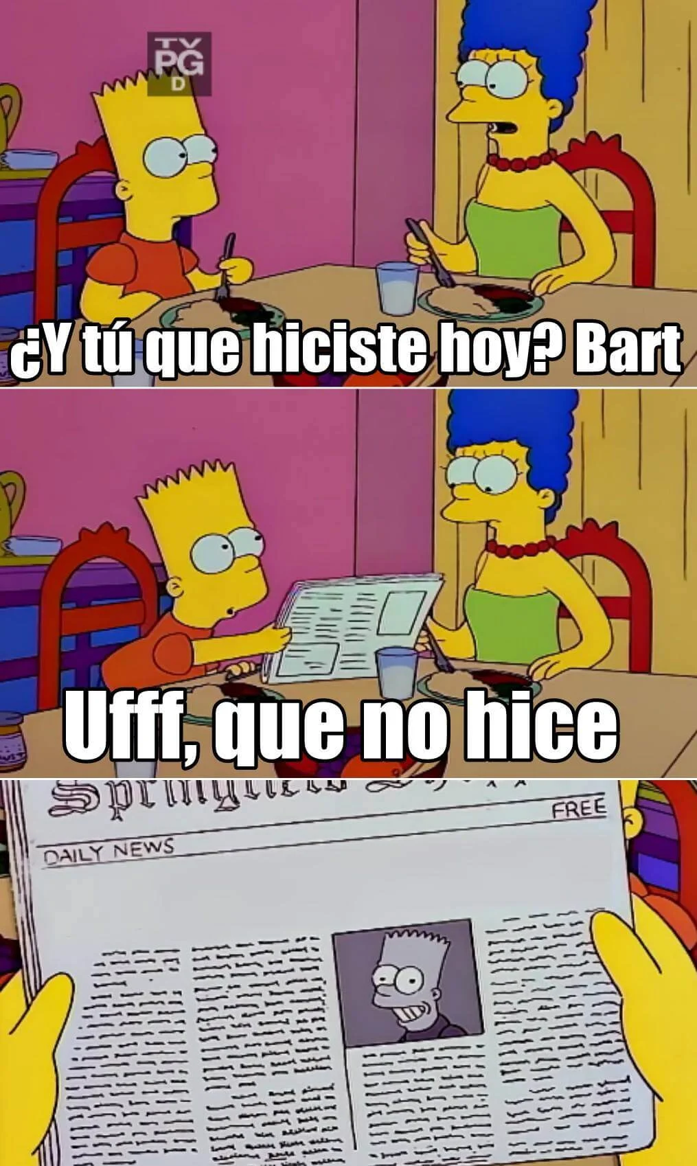 Primera plantilla de Y tú que hiciste hoy? Bart | Uff, que no hice